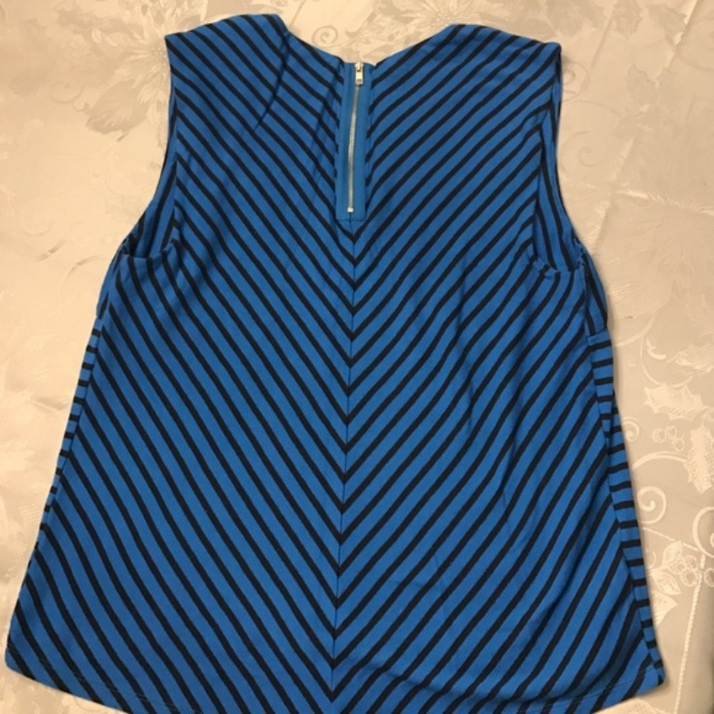 Ann Taylor Blue and Black Striped Sleeveless Shirt